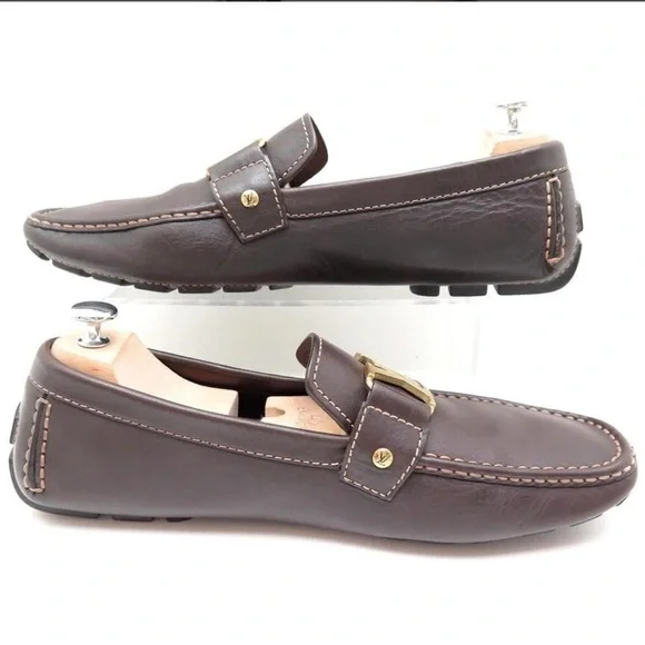 LOUIS VUITTON MENS MONTE CARLO DRIVERS- WORN 1X- SIZE 10- BROWN W/ GOLD HARDWARE - Picture 8 of 9